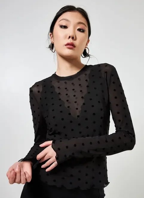 blusa em tule poá flocado blusa em tule poá flocado