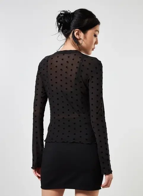 blusa em tule poá flocado blusa em tule poá flocado