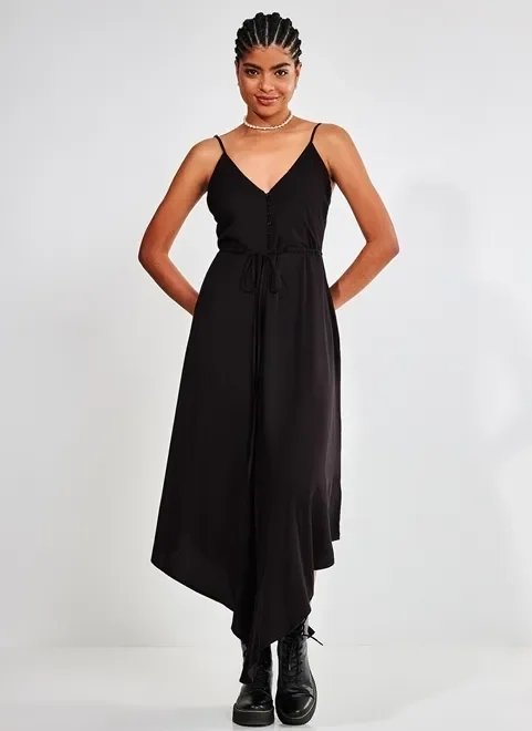 vestido midi preto com pontas vestido midi preto com pontas