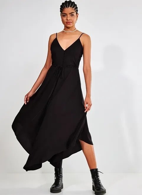 vestido midi preto com pontas vestido midi preto com pontas