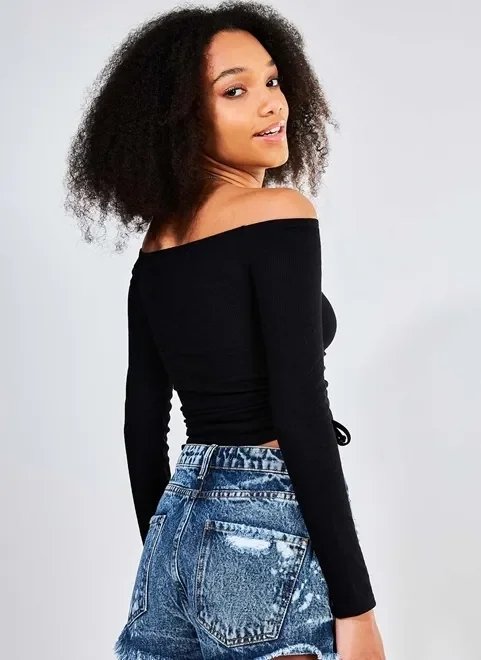 blusa cropped manga longa com amarração lateral blusa cropped manga longa com amarração lateral