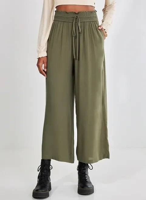 calça pantalona com elástico e amarração calça pantalona com elástico e amarração