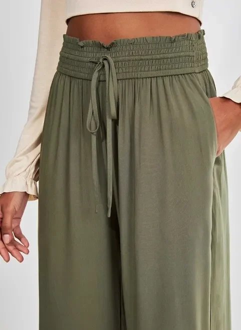 calça pantalona com elástico e amarração calça pantalona com elástico e amarração