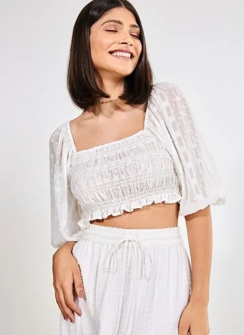 blusa cropped manga bufante brilho blusa cropped manga bufante brilho