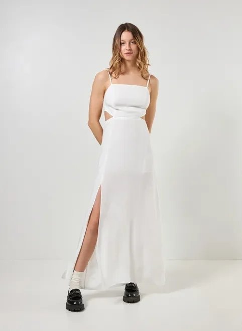 vestido longo com amarração e fenda lateral vestido longo com amarração e fenda lateral