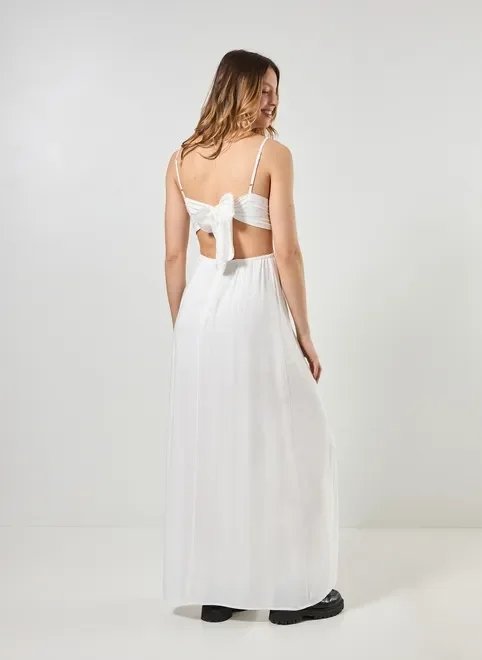 vestido longo com amarração e fenda lateral vestido longo com amarração e fenda lateral