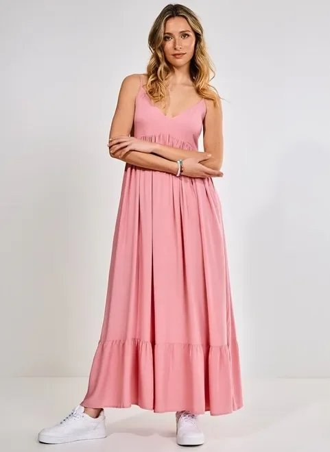 vestido midi com babado rosa seco vestido midi com babado rosa seco