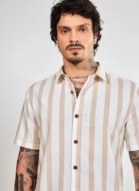camisa em linho listrada camisa em linho listrada