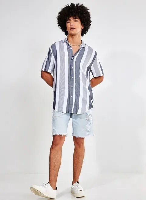 camisa manga curta listrada cinza camisa manga curta listrada cinza
