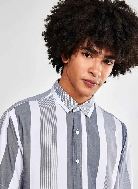 camisa manga curta listrada cinza camisa manga curta listrada cinza
