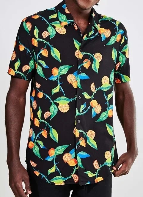 camisa manga curta estampa cítrica camisa manga curta estampa cítrica