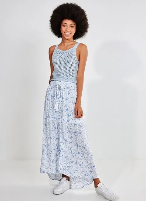 saia longa com estampa paisley branca e azul saia longa com estampa paisley branca e azul