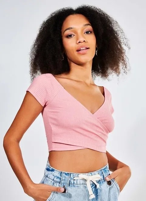 blusa cropped transpassada rose blusa cropped transpassada rose