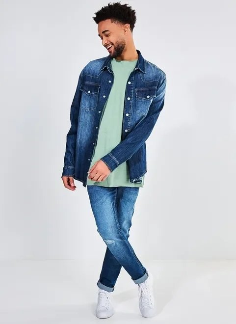 camisa overshirt em jeans escuro camisa overshirt em jeans escuro