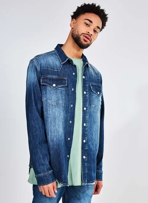 camisa overshirt em jeans escuro camisa overshirt em jeans escuro