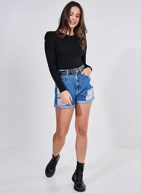 blusa preta com manga longa e bufante blusa preta com manga longa e bufante