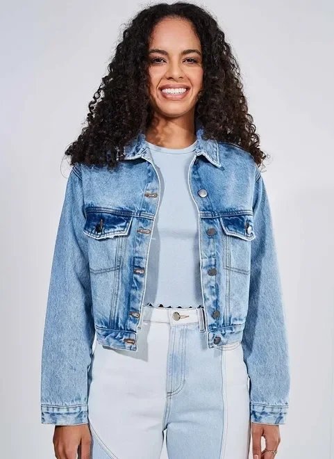 jaqueta cropped jeans claro jaqueta cropped jeans claro