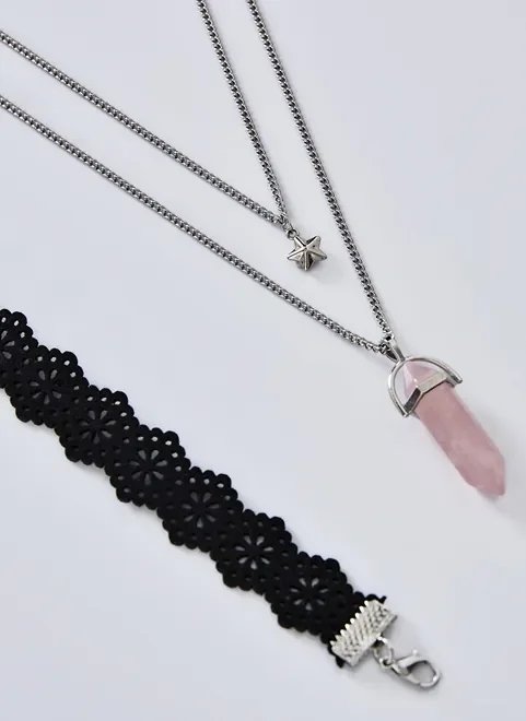 kit com choker e colares com cristal e pingente kit com choker e colares com cristal e pingente