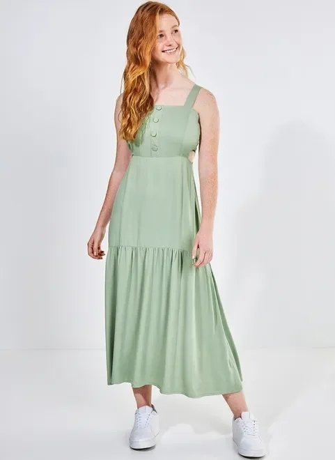 vestido midi com botões e abertura lateral vestido midi com botões e abertura lateral