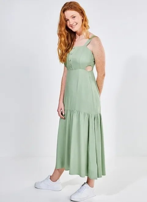 vestido midi com botões e abertura lateral vestido midi com botões e abertura lateral
