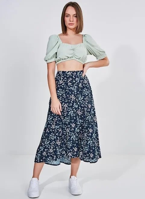 saia midi floral liberty com fendas saia midi floral liberty com fendas