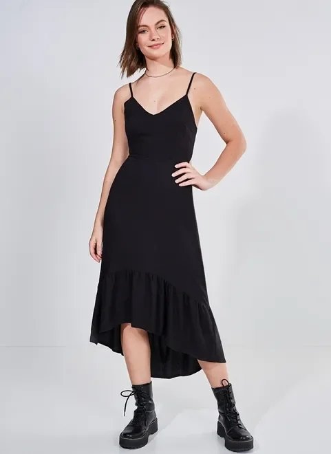 vestido mullet preto com amarração vestido mullet preto com amarração
