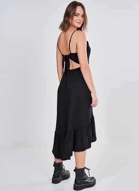 vestido mullet preto com amarração vestido mullet preto com amarração