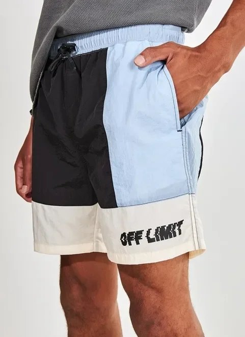 bermuda color block preta, azul e creme bermuda color block preta, azul e creme