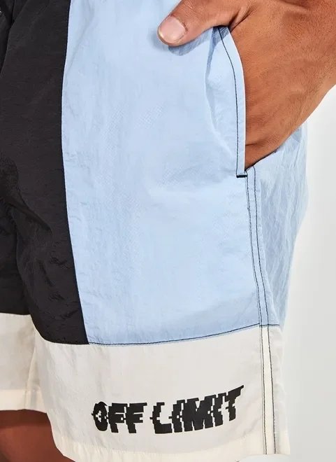 bermuda color block preta, azul e creme bermuda color block preta, azul e creme