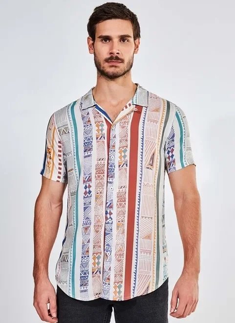 camisa estampa étnica listrada camisa estampa étnica listrada