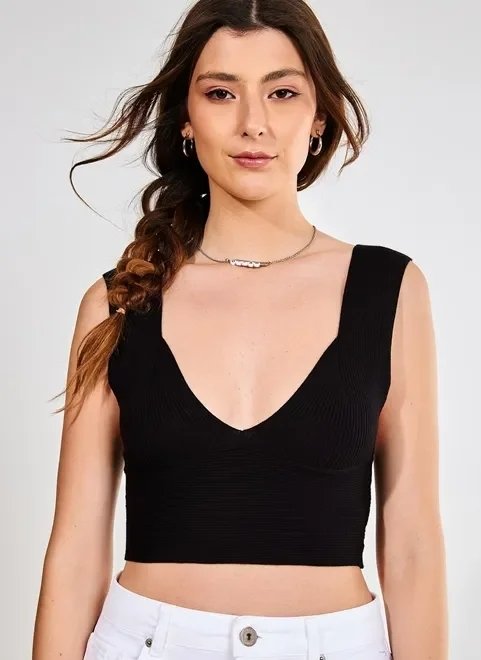 top cropped preto de retilínea top cropped preto de retilínea