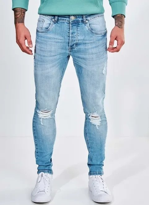 calça jeans super skinny com puídos leves calça jeans super skinny com puídos leves