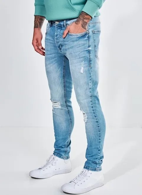 calça jeans super skinny com puídos leves calça jeans super skinny com puídos leves