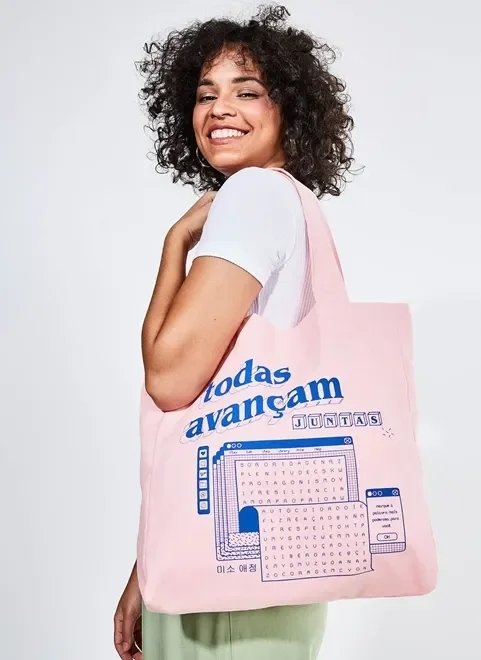 ecobag rosa todas avançam juntas ecobag rosa todas avançam juntas