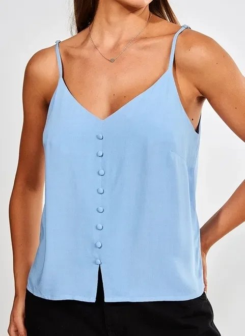 blusa de alcinha azul com botões blusa de alcinha azul com botões