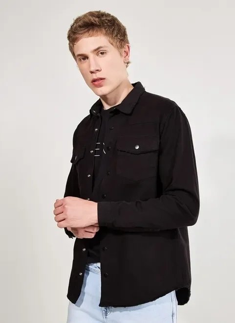 overshirt em sarja preta overshirt em sarja preta