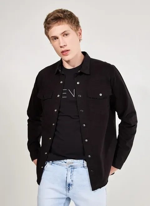 overshirt em sarja preta overshirt em sarja preta