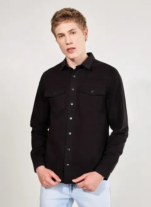 overshirt em sarja preta overshirt em sarja preta