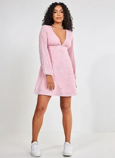 vestido manga longa rosa com florzinhas vestido manga longa rosa com florzinhas