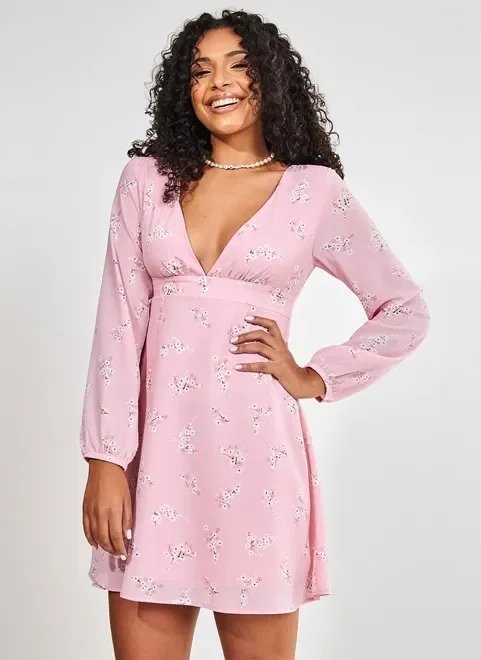 vestido manga longa rosa com florzinhas vestido manga longa rosa com florzinhas