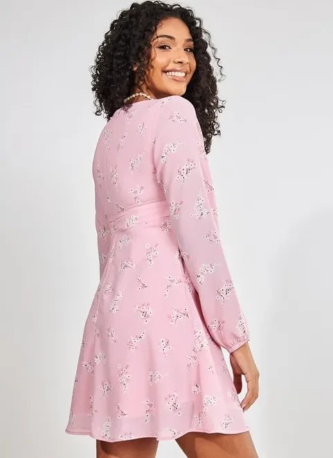 vestido manga longa rosa com florzinhas vestido manga longa rosa com florzinhas