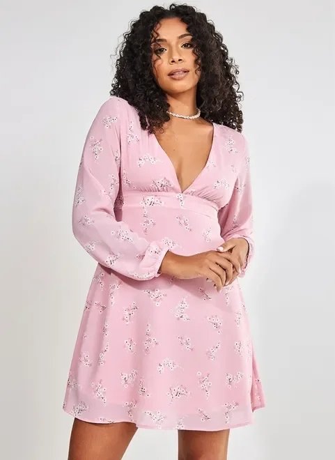 vestido manga longa rosa com florzinhas vestido manga longa rosa com florzinhas