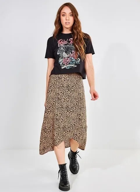 saia midi animal print saia midi animal print