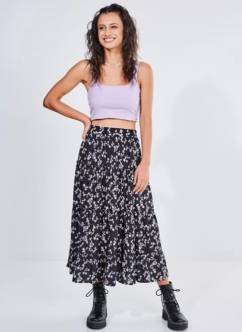 saia midi floral com babados marias saia midi floral com babados marias