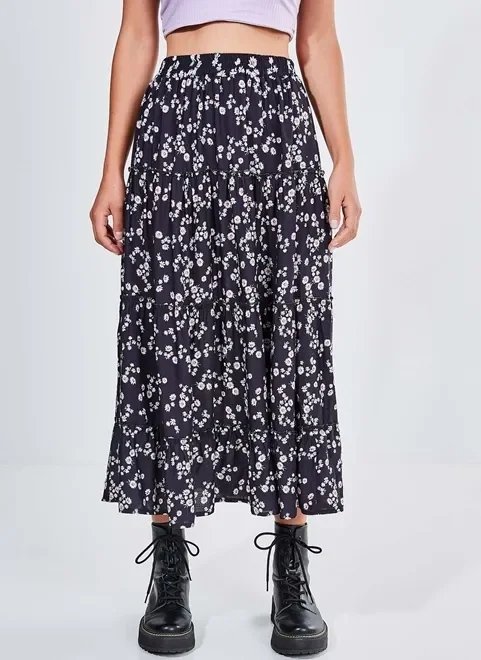 saia midi floral com babados marias saia midi floral com babados marias