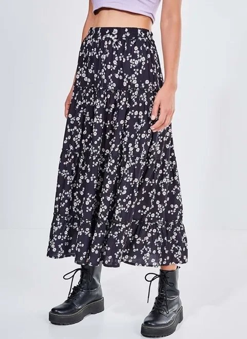 saia midi floral com babados marias saia midi floral com babados marias