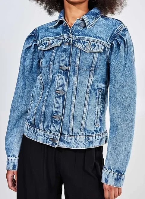 jaqueta jeans com manga leve bufante jaqueta jeans com manga leve bufante