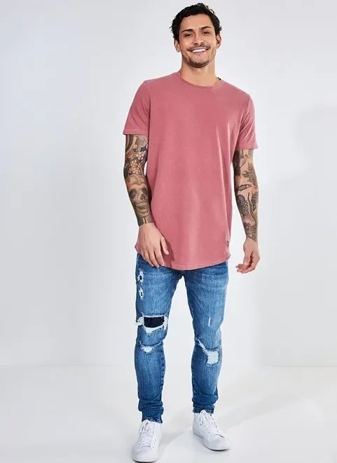 calça jeans super skinny com recorte e rasgos calça jeans super skinny com recorte e rasgos