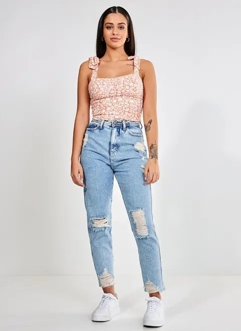 blusa florida com alça de laço blusa florida com alça de laço