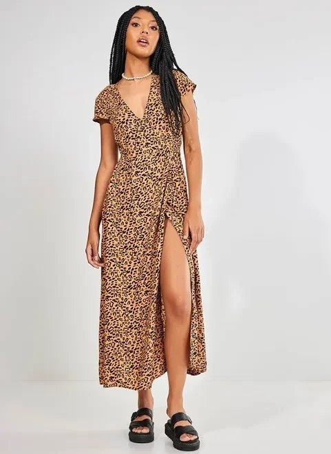 vestido midi transpassado oncinha vestido midi transpassado oncinha